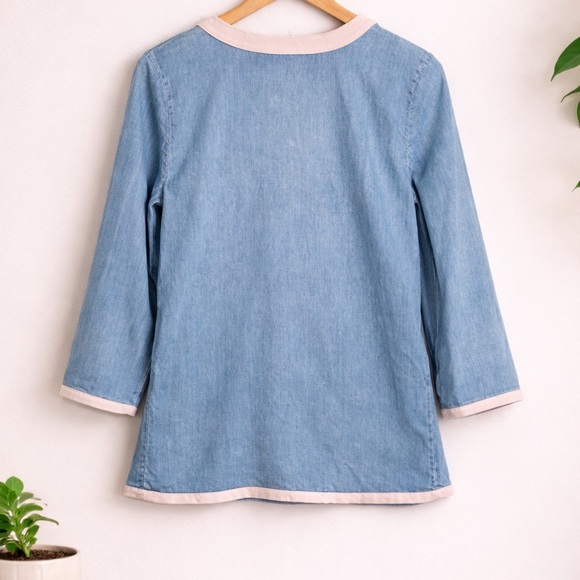 J. Crew Soutache Embroidered Chambray Tunic Blouse - Picture 3 of 3